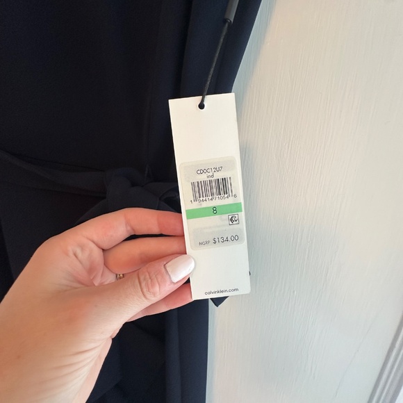 Calvin Klein Midnight Blue Midi Dress with pleated ruffled hem - Picture 3 of 4